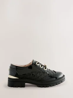 Baker by Ted Baker Girls Back to School Chunky Patent Black Brogue Shoes with Bow