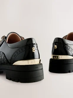 Baker by Ted Baker Girls Back to School Chunky Patent Black Brogue Shoes with Bow