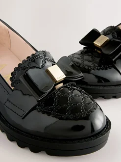 Baker by Ted Baker Girls Back to School Patent Heeled Black Loafer Shoes with Bow