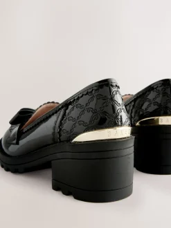 Baker by Ted Baker Girls Back to School Patent Heeled Black Loafer Shoes with Bow