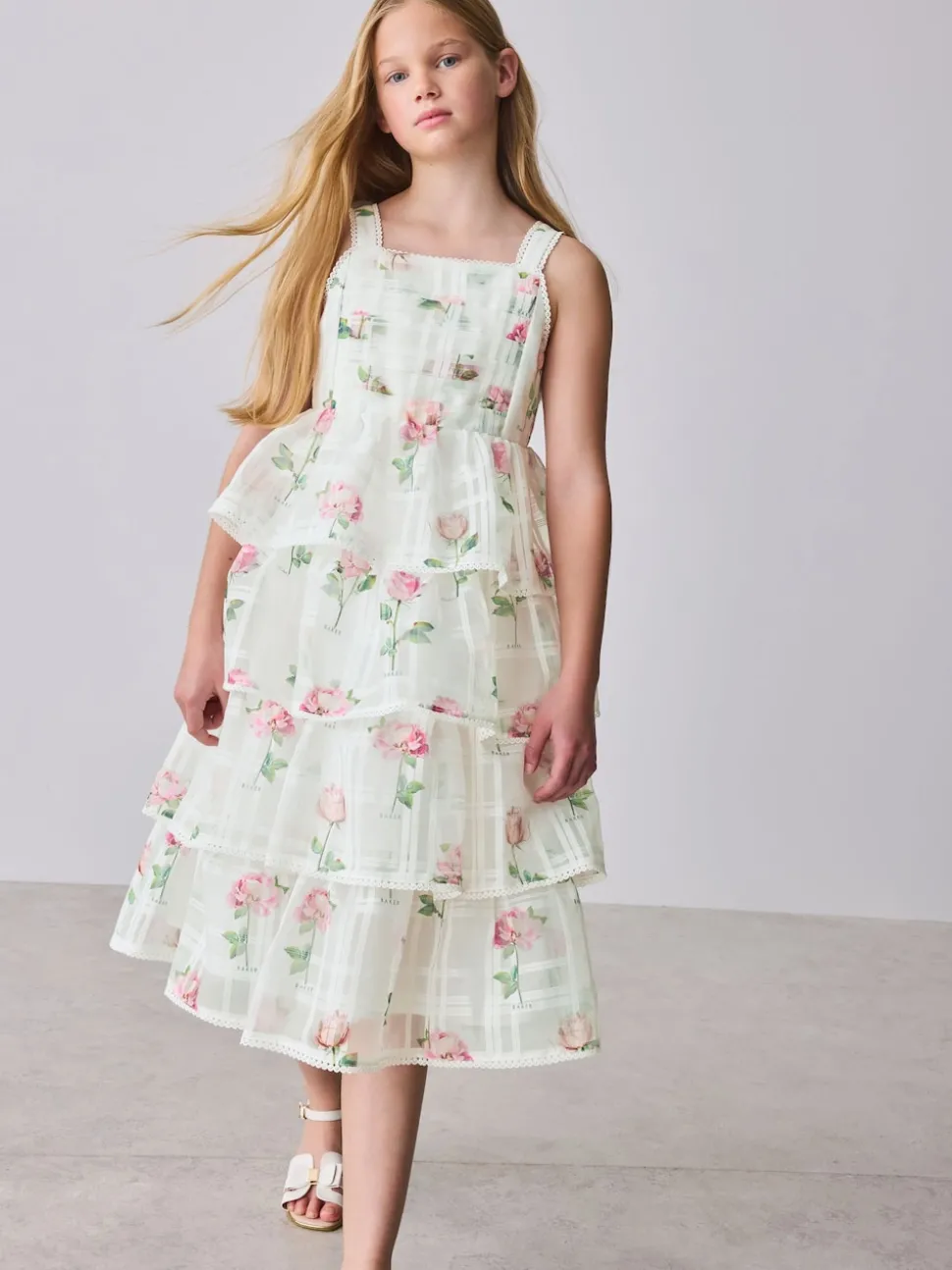 Baker by Ted Baker Burnout Organza Floral Tiered Midi White Dress