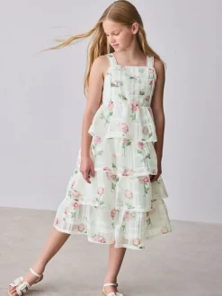 Baker by Ted Baker Burnout Organza Floral Tiered Midi White Dress