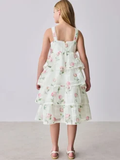 Baker by Ted Baker Burnout Organza Floral Tiered Midi White Dress