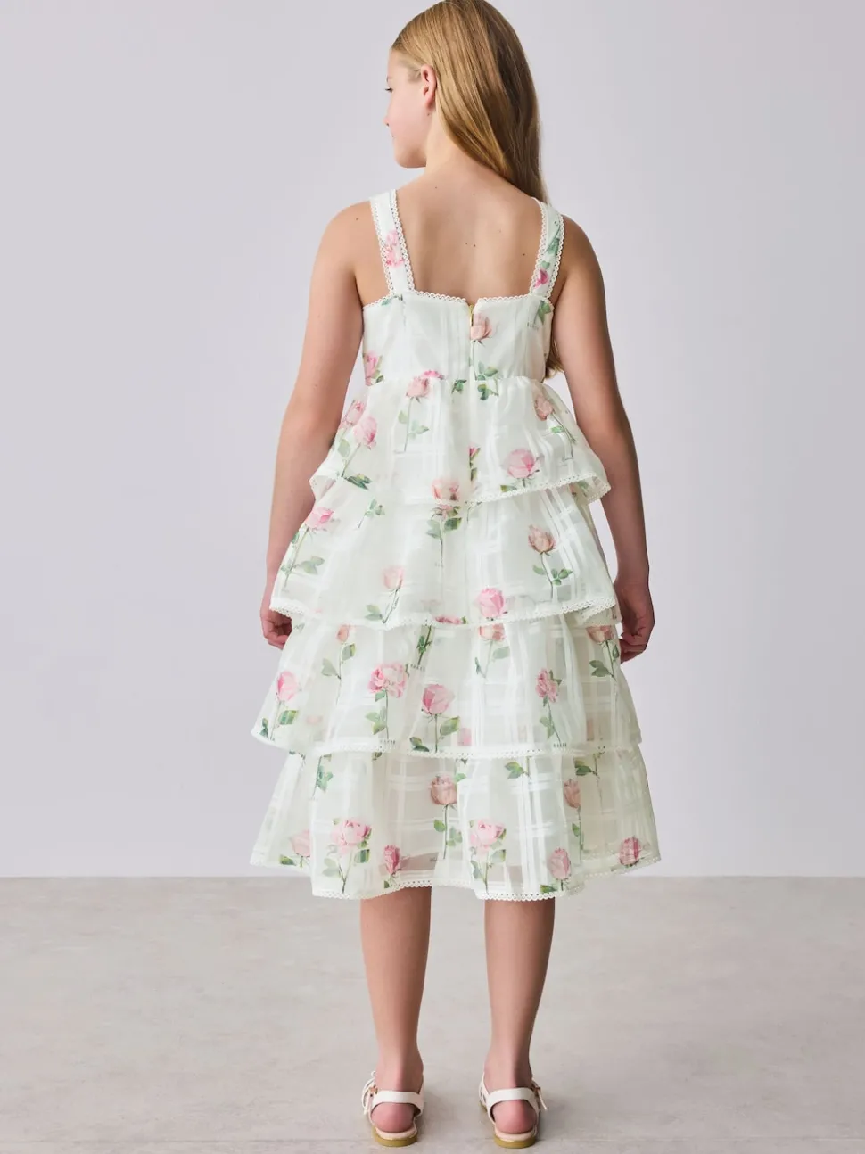 Baker by Ted Baker Burnout Organza Floral Tiered Midi White Dress