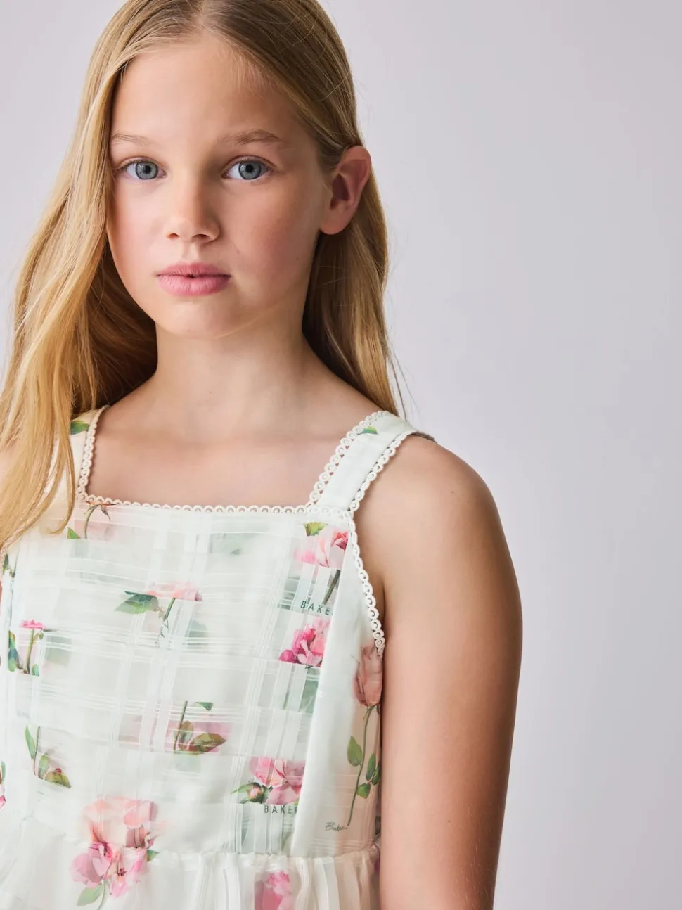 Baker by Ted Baker Burnout Organza Floral Tiered Midi White Dress