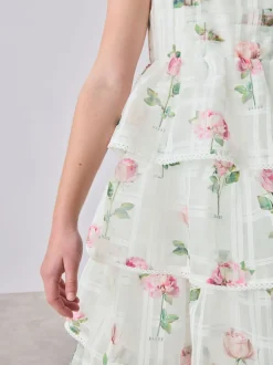 Baker by Ted Baker Burnout Organza Floral Tiered Midi White Dress