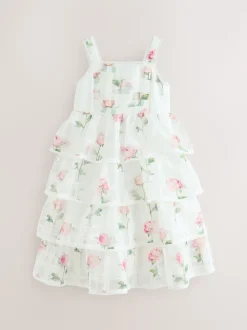 Baker by Ted Baker Burnout Organza Floral Tiered Midi White Dress