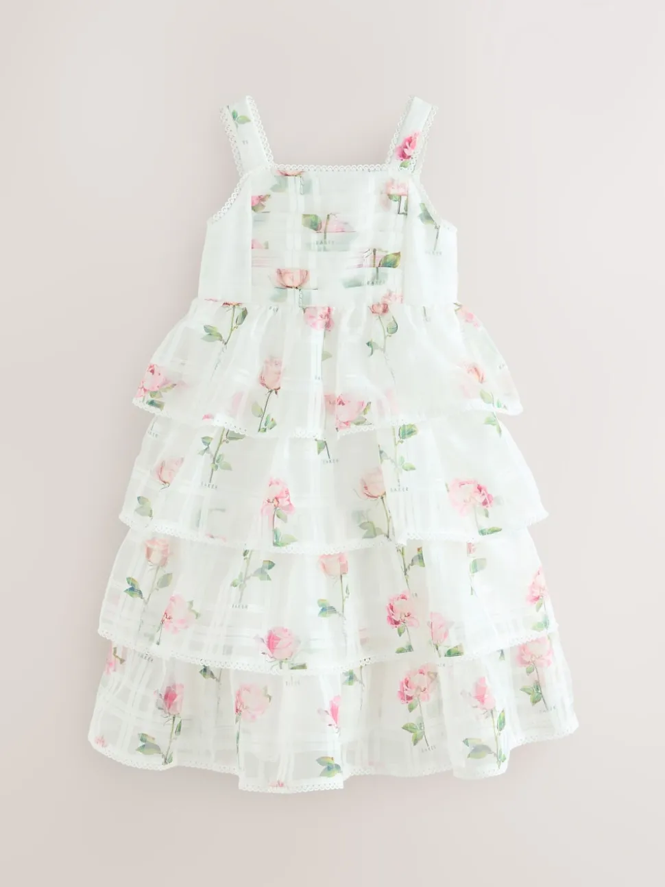 Baker by Ted Baker Burnout Organza Floral Tiered Midi White Dress