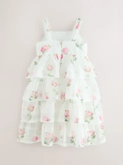Baker by Ted Baker Burnout Organza Floral Tiered Midi White Dress