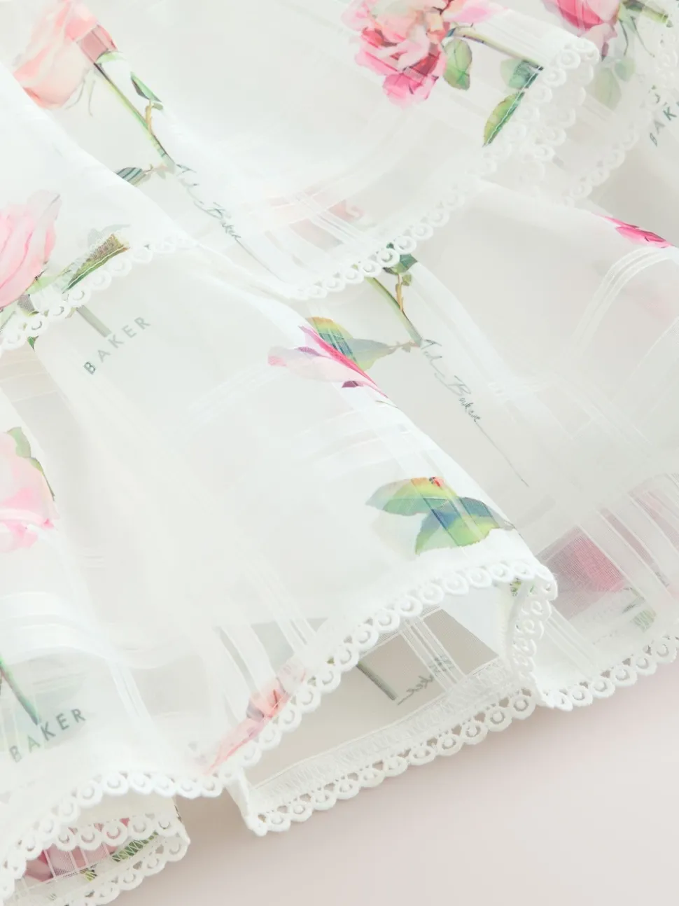 Baker by Ted Baker Burnout Organza Floral Tiered Midi White Dress