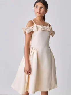 Baker by Ted Baker Champagne Gold Satin Bow Bardot Occasion Dress