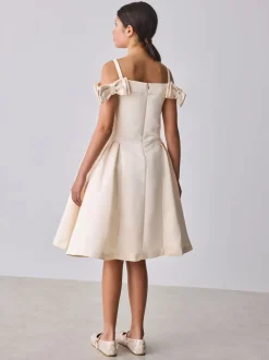 Baker by Ted Baker Champagne Gold Satin Bow Bardot Occasion Dress