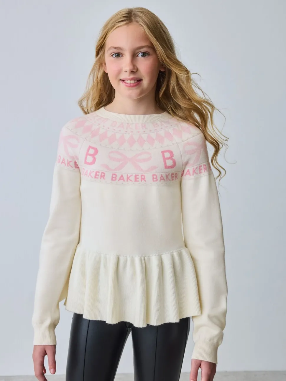 Baker by Ted Baker Cream Fairisle Pattern Knitted Peplum Hem Jumper