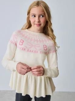 Baker by Ted Baker Cream Fairisle Pattern Knitted Peplum Hem Jumper