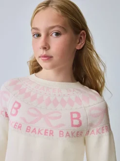 Baker by Ted Baker Cream Fairisle Pattern Knitted Peplum Hem Jumper