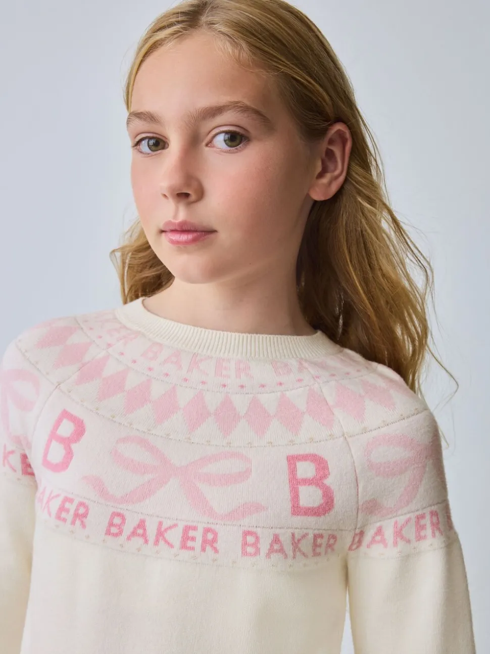 Baker by Ted Baker Cream Fairisle Pattern Knitted Peplum Hem Jumper
