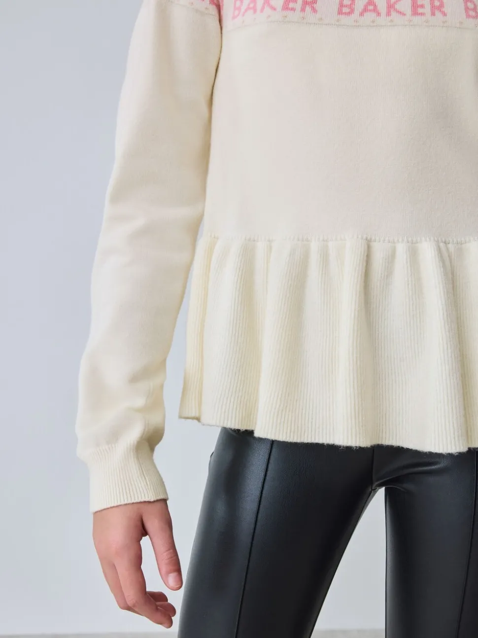 Baker by Ted Baker Cream Fairisle Pattern Knitted Peplum Hem Jumper