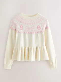 Baker by Ted Baker Cream Fairisle Pattern Knitted Peplum Hem Jumper