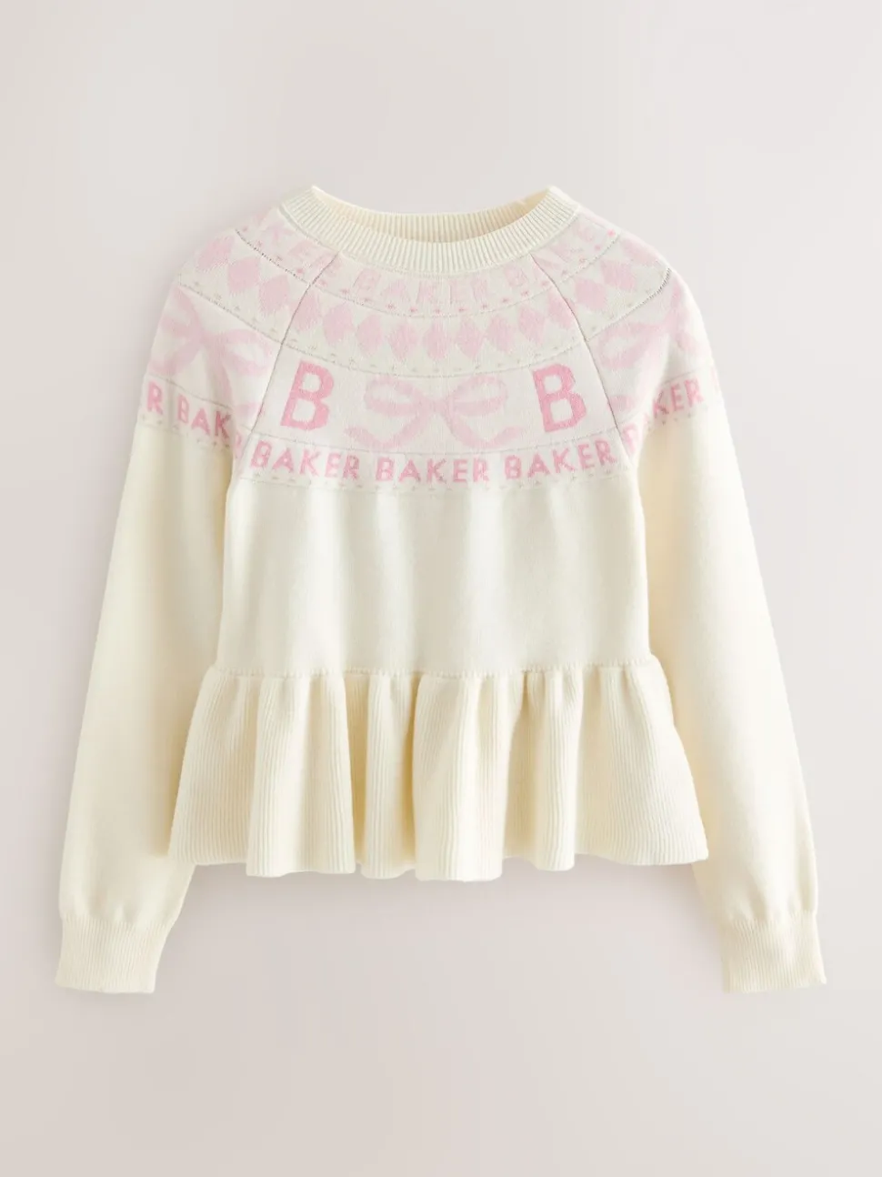 Baker by Ted Baker Cream Fairisle Pattern Knitted Peplum Hem Jumper