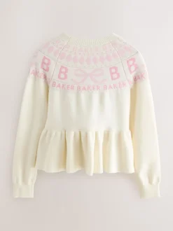 Baker by Ted Baker Cream Fairisle Pattern Knitted Peplum Hem Jumper