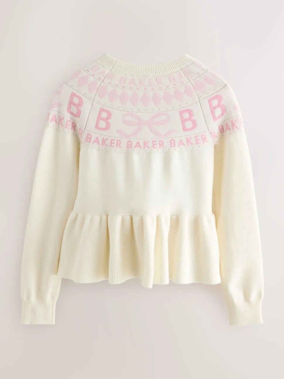 Baker by Ted Baker Cream Fairisle Pattern Knitted Peplum Hem Jumper