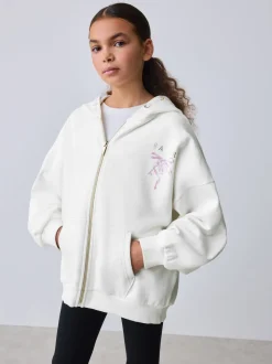 Baker by Ted Baker Cream Oversized Back Graphic Zip-Through Hoodie