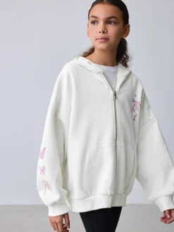 Baker by Ted Baker Cream Oversized Back Graphic Zip-Through Hoodie