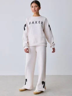 Baker by Ted Baker Cream 2 Piece Bow Applique Sweat & Wide Leg Joggers Set