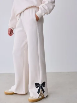 Baker by Ted Baker Cream 2 Piece Bow Applique Sweat & Wide Leg Joggers Set