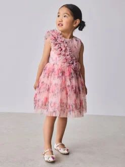 Baker by Ted Baker Crinkle Mesh 3D Ruffle Shoulder Occasion Dress