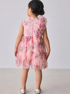 Baker by Ted Baker Crinkle Mesh 3D Ruffle Shoulder Occasion Dress