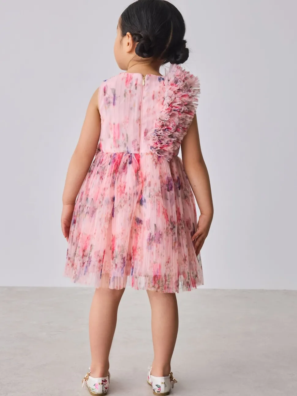 Baker by Ted Baker Crinkle Mesh 3D Ruffle Shoulder Occasion Dress