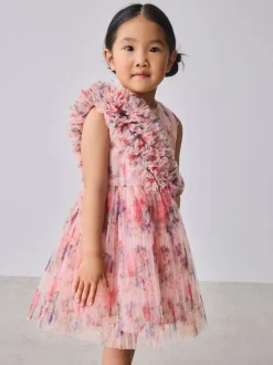 Baker by Ted Baker Crinkle Mesh 3D Ruffle Shoulder Occasion Dress