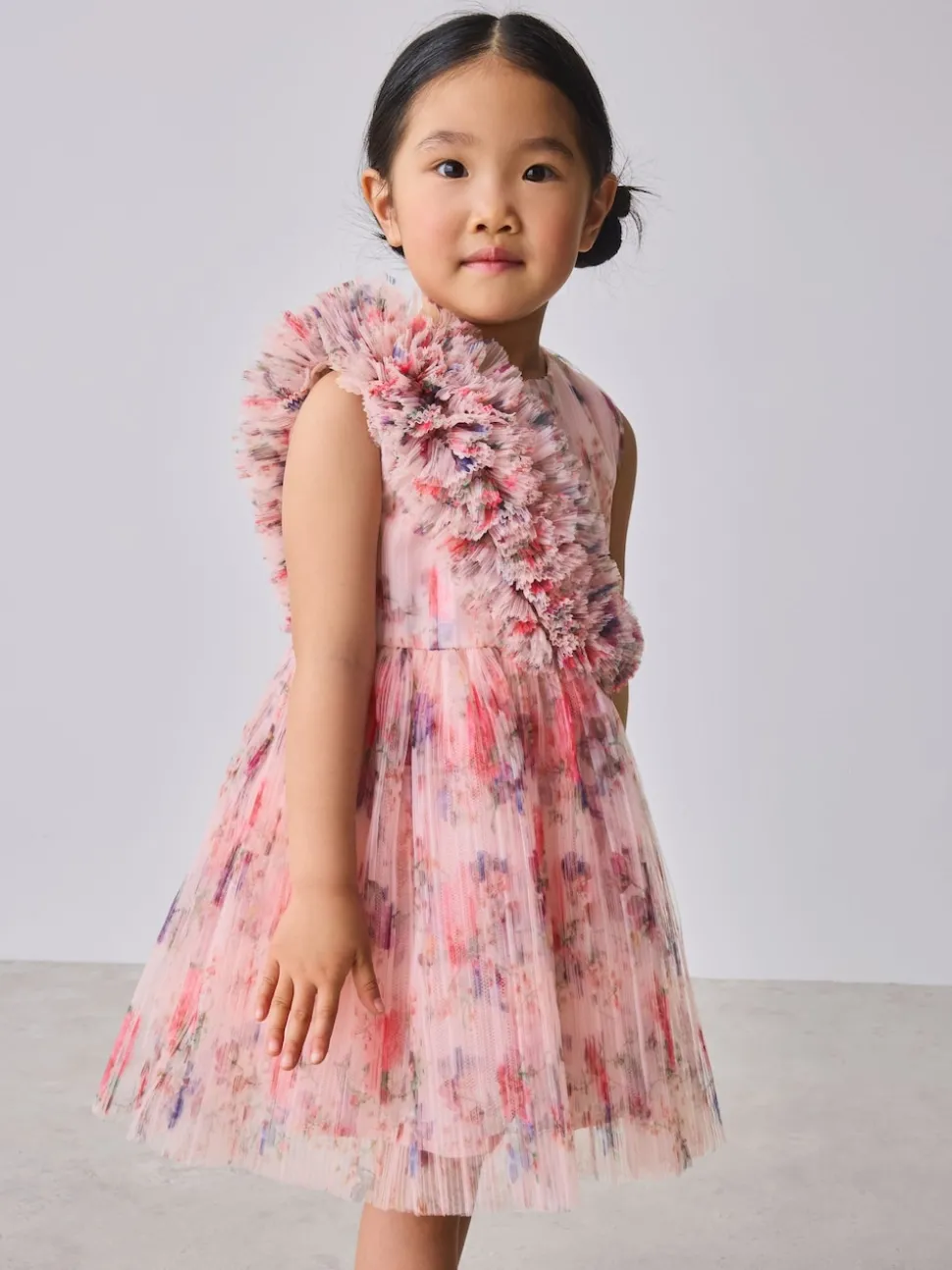 Baker by Ted Baker Crinkle Mesh 3D Ruffle Shoulder Occasion Dress