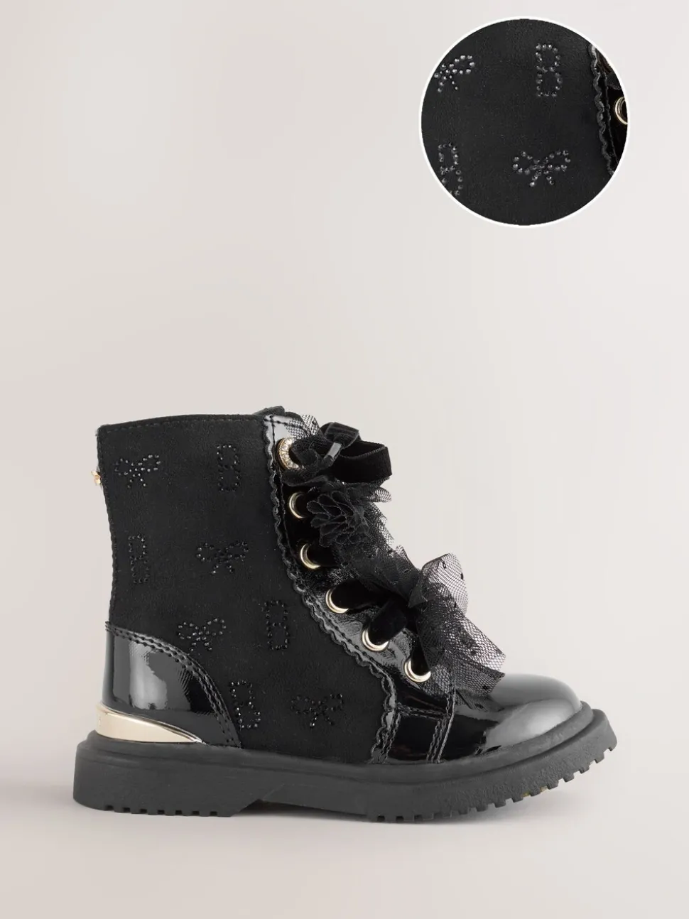 Baker by Ted Baker Girls Black Diamanté Lace-Up Boots with Bow