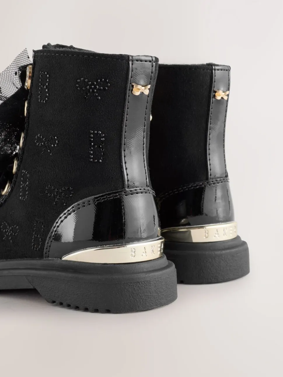 Baker by Ted Baker Girls Black Diamanté Lace-Up Boots with Bow