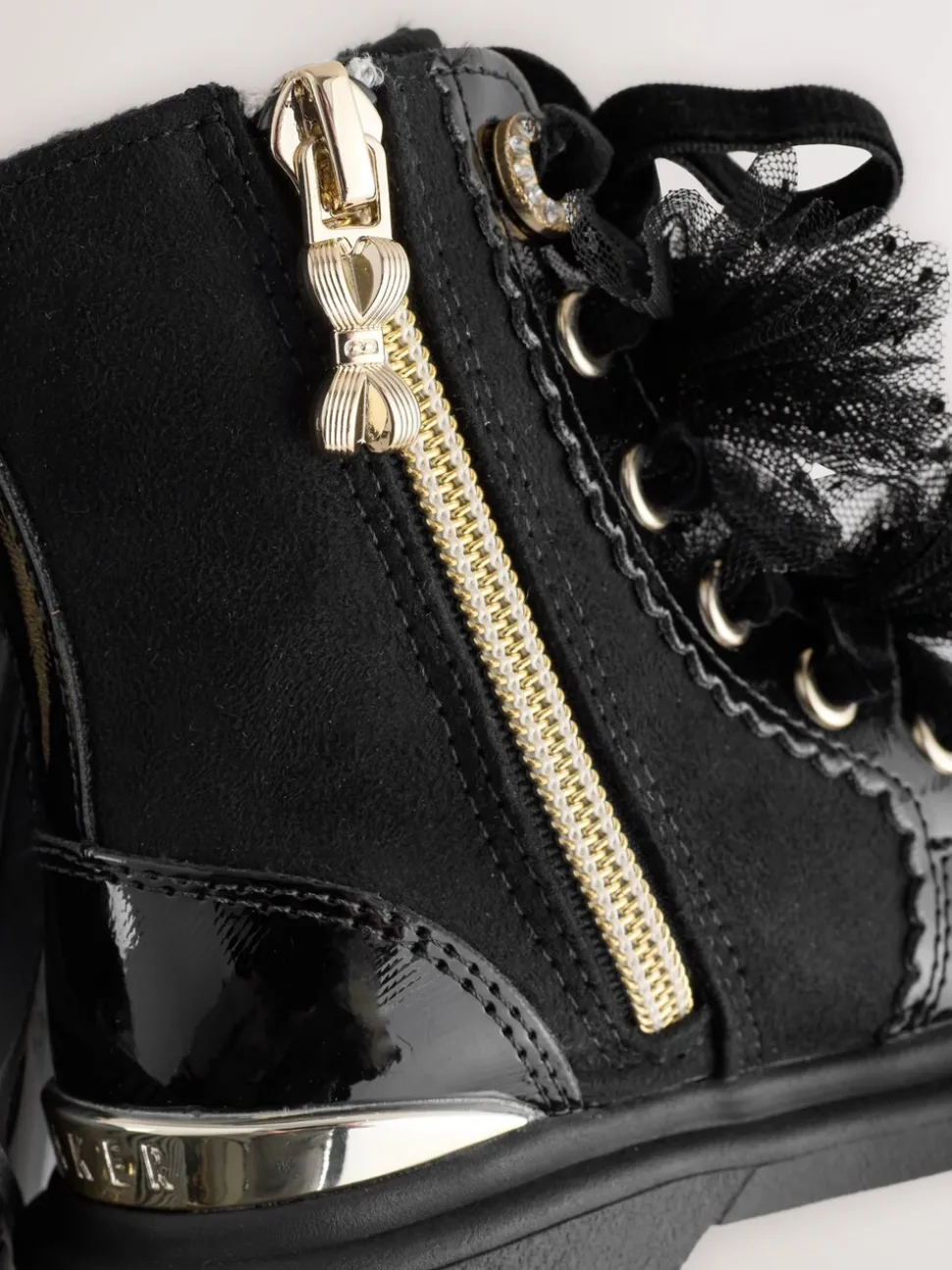 Baker by Ted Baker Girls Black Diamanté Lace-Up Boots with Bow