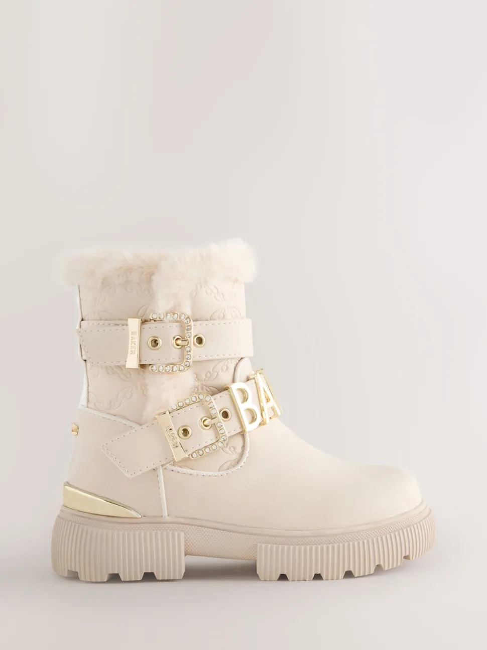 Baker by Ted Baker Girls Buckled Faux Fur Trim Chunky Boots