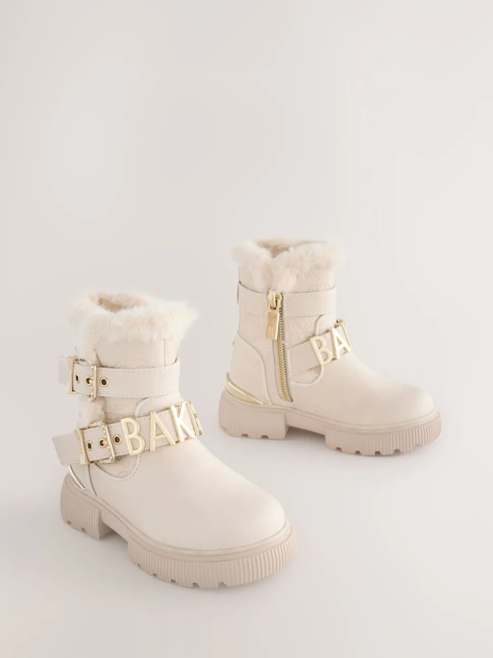 Baker by Ted Baker Girls Buckled Faux Fur Trim Chunky Boots