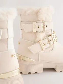 Baker by Ted Baker Girls Buckled Faux Fur Trim Chunky Boots