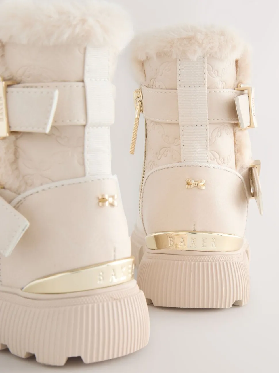 Baker by Ted Baker Girls Buckled Faux Fur Trim Chunky Boots