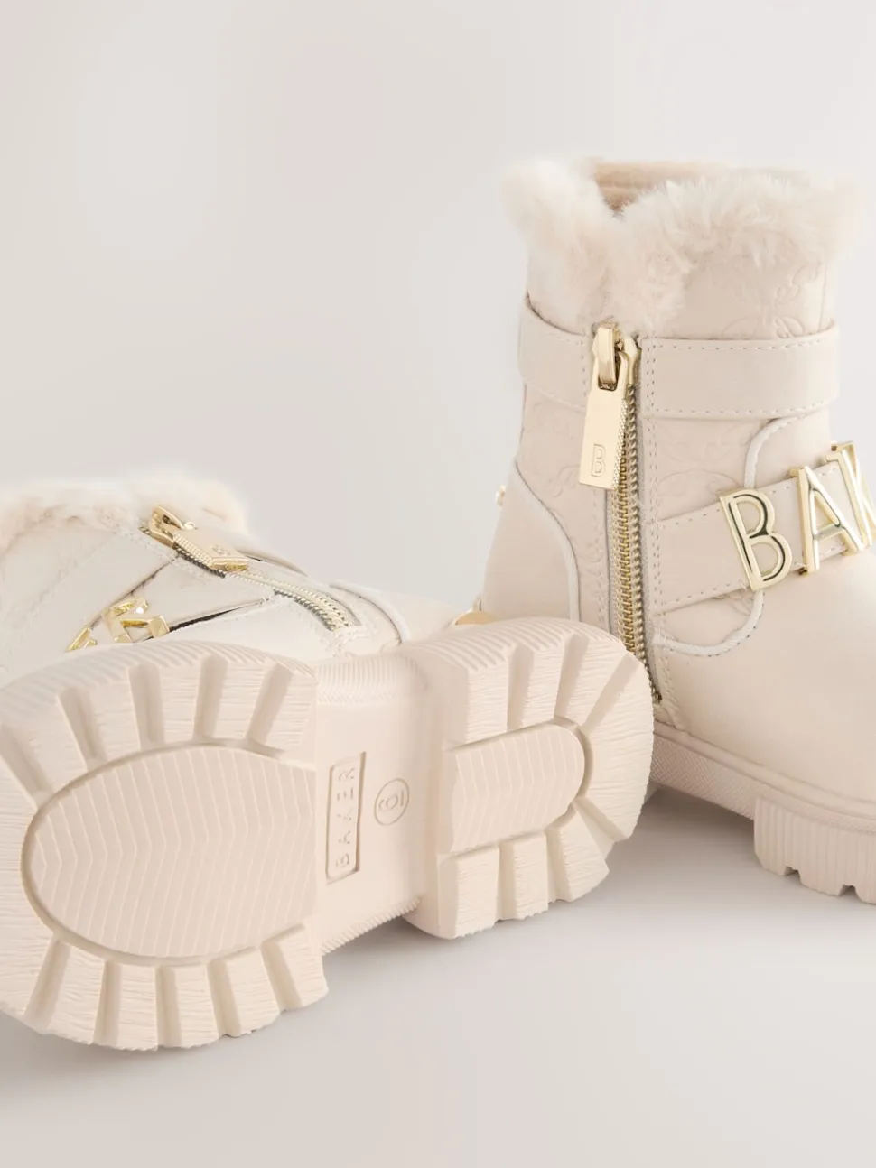 Baker by Ted Baker Girls Buckled Faux Fur Trim Chunky Boots