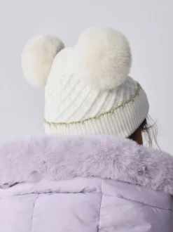 Baker By Ted Baker Girls Double Pom Eared Hat and Mittens Set