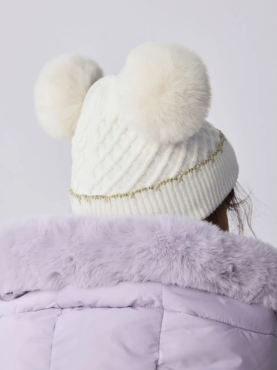 Baker By Ted Baker Girls Double Pom Eared Hat and Mittens Set