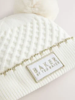 Baker By Ted Baker Girls Double Pom Eared Hat and Mittens Set