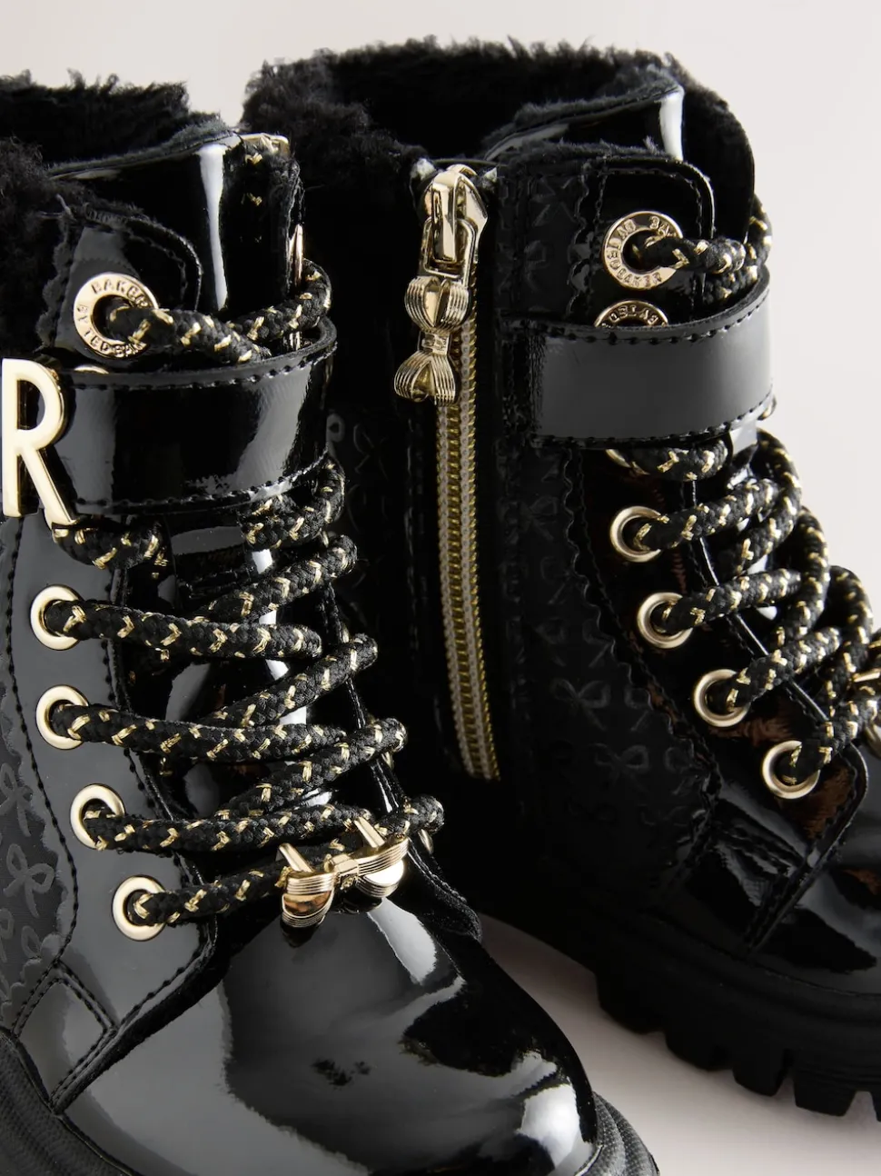 Baker by Ted Baker Girls Embossed Lace Up Chunky Black Boots