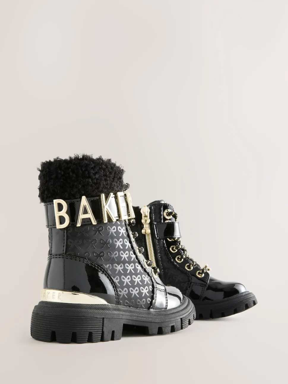 Baker by Ted Baker Girls Embossed Lace Up Chunky Black Boots