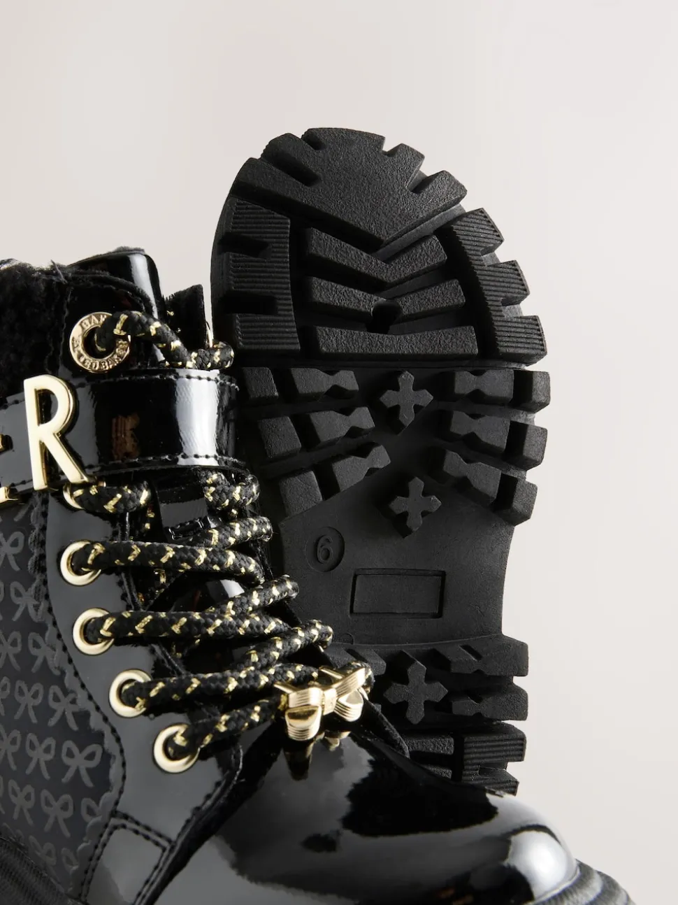 Baker by Ted Baker Girls Embossed Lace Up Chunky Black Boots