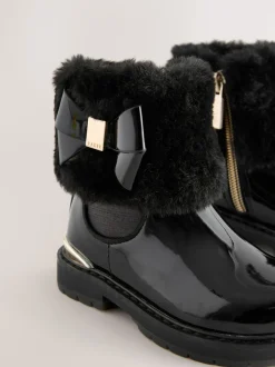 Baker by Ted Baker Girls Faux Fur Cuff Boots with Bow