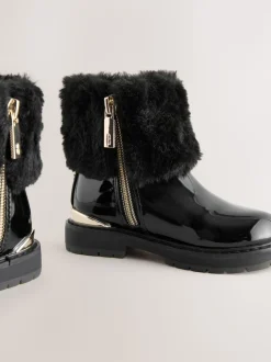 Baker by Ted Baker Girls Faux Fur Cuff Boots with Bow